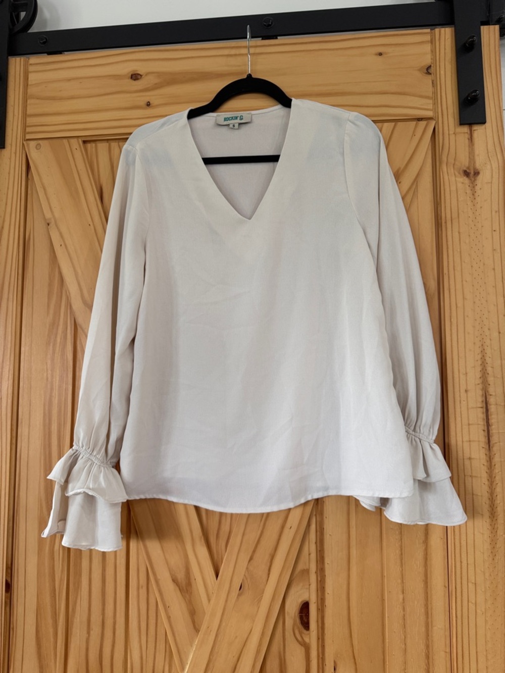 Michele Cream V-Neck Ruffle Sleeve Blouse